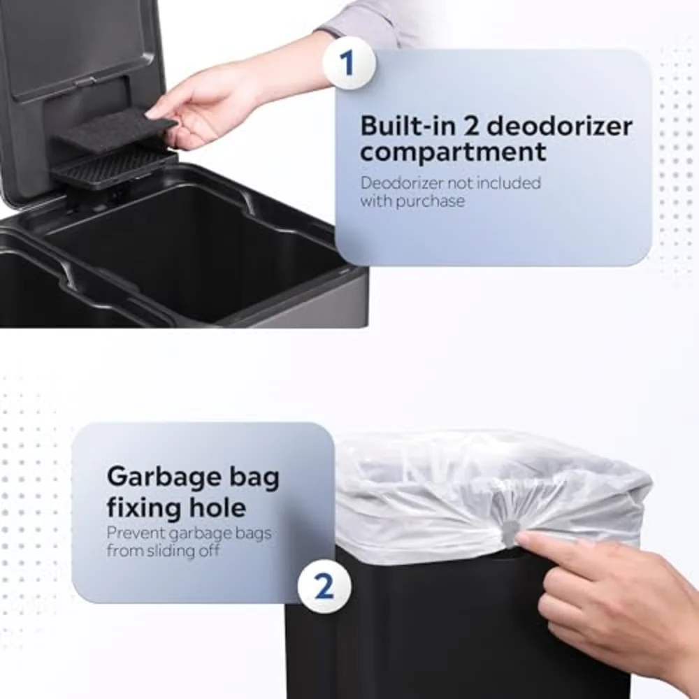WLIVE 2 x 8 Gallon Dual Compartment Trash Can Stainless Steel, view 4