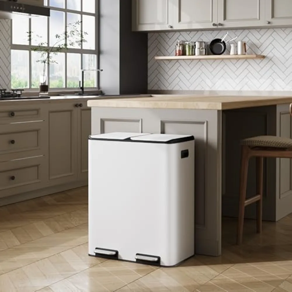 WLIVE 2 x 8 Gallon Stainless Steel Dual Trash Can, view 2