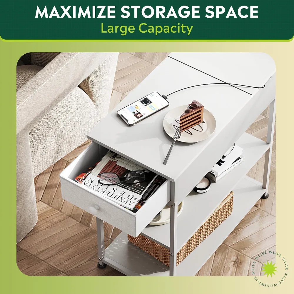 WLIVE 3-Tier Narrow Side Table with Charging Station, view 6