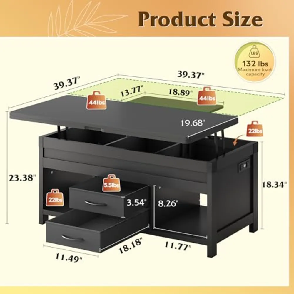 WLIVE 40" Lift Top Coffee Table, view 3