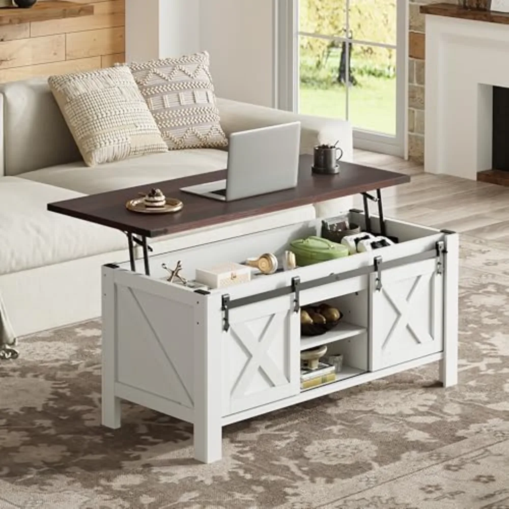 WLIVE 47.2" Farmhouse Lift Top Coffee Table with Sliding Barn Doors, view 2