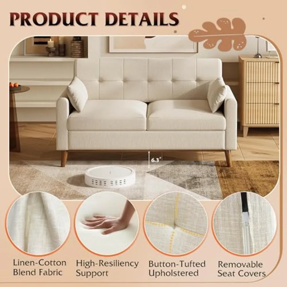 WLIVE 62" Loveseat Sofa Mid Century Modern Small Couches for Living, view 3