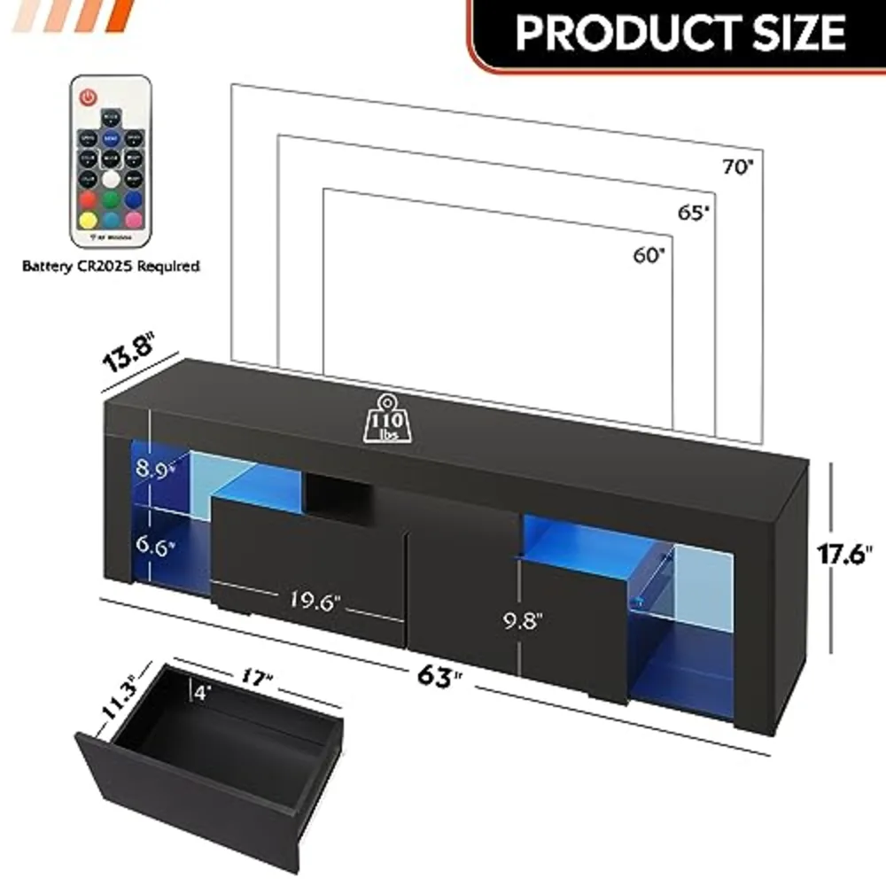 WLIVE 63 Inch TV Stand for 55/65/70 Inch TVs