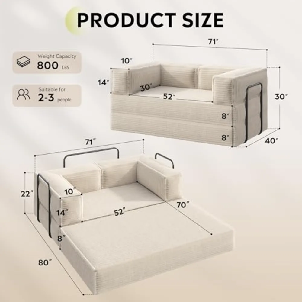 WLIVE 71'' Futon Sofa Bed, view 3