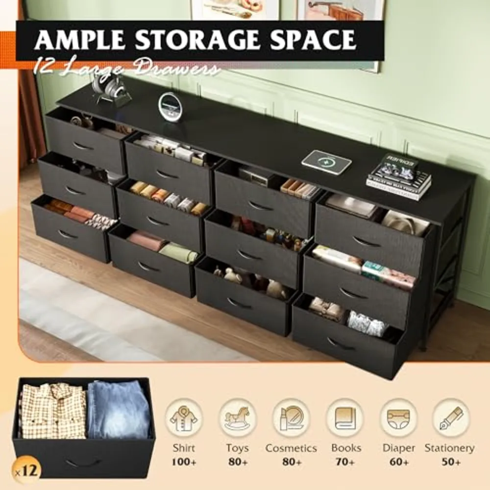 WLIVE 75.5'' Black Dresser for Bedroom, view 5