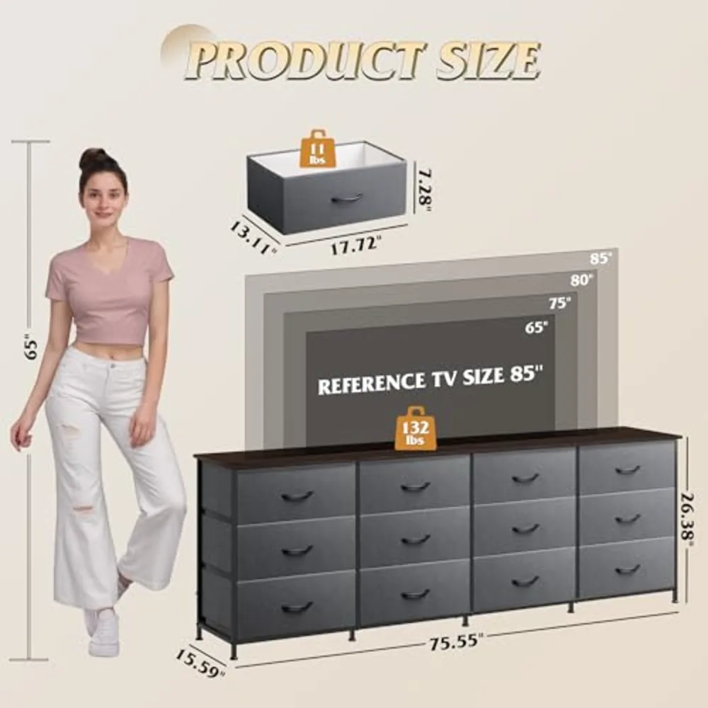 WLIVE 75.5'' Dresser for Bedroom, view 3