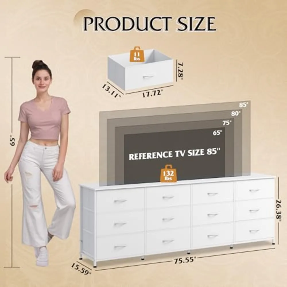 WLIVE 75.5'' White Dresser for Bedroom, view 3