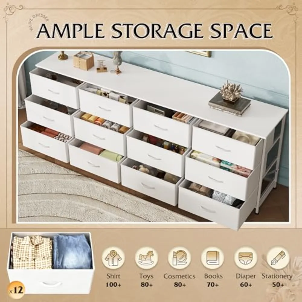 WLIVE 75.5'' White Dresser for Bedroom, view 5