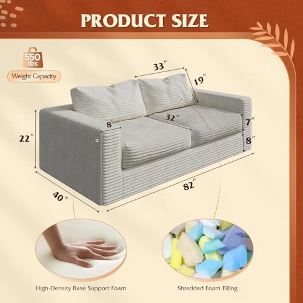 WLIVE 82'' Boneless Loveseat Couches for Living Room, view 2