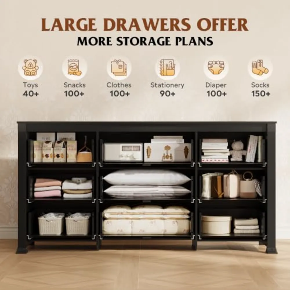 WLIVE 9 Drawer Dresser Black, view 4