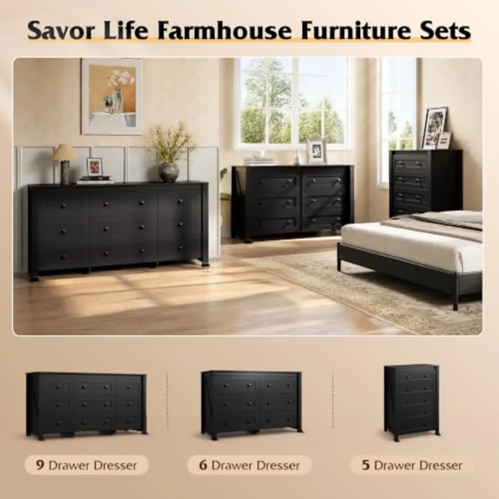 WLIVE 9 Drawer Dresser Black, view 5