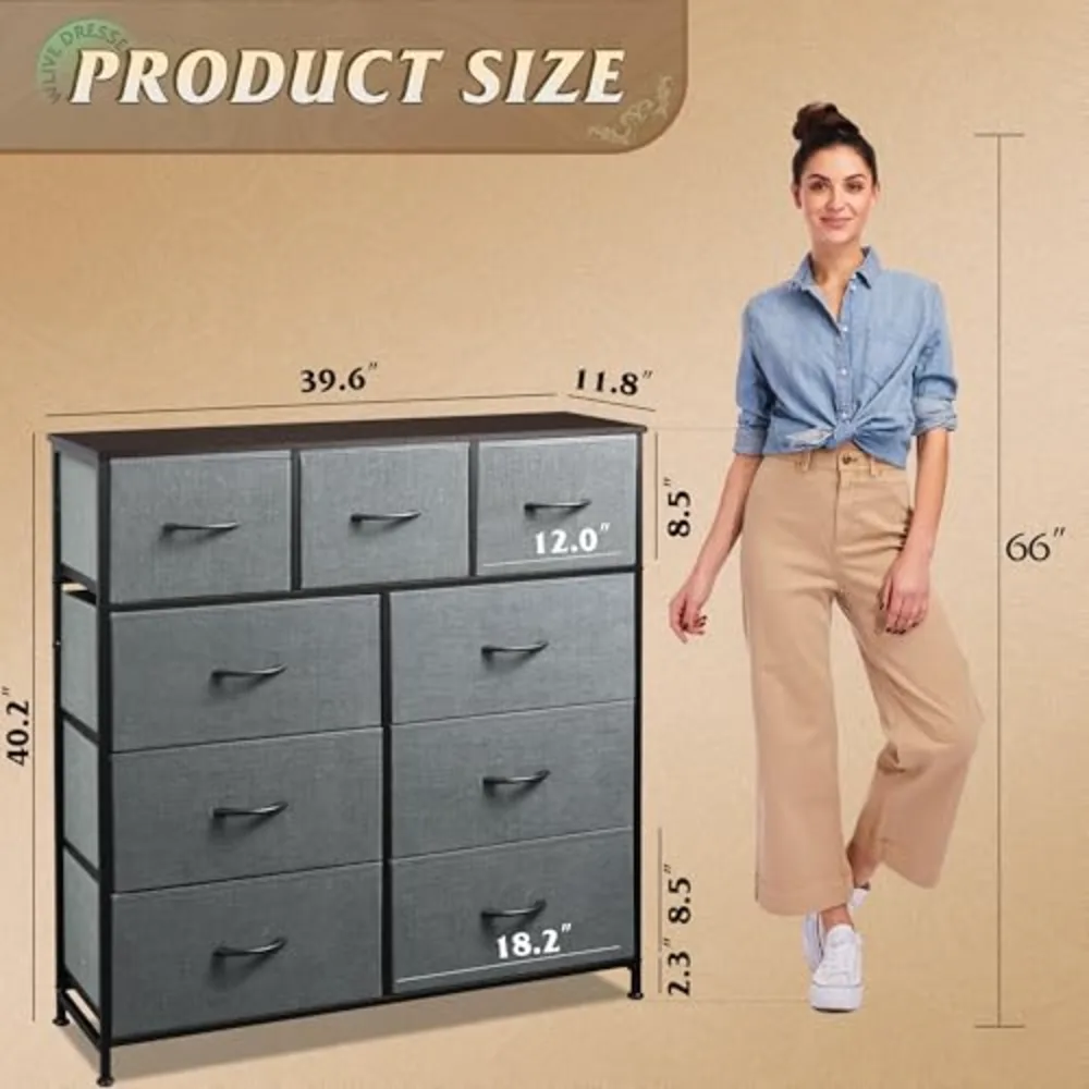 WLIVE 9-Drawer Dresser Fabric Storage Tower for Bedroom, view 3