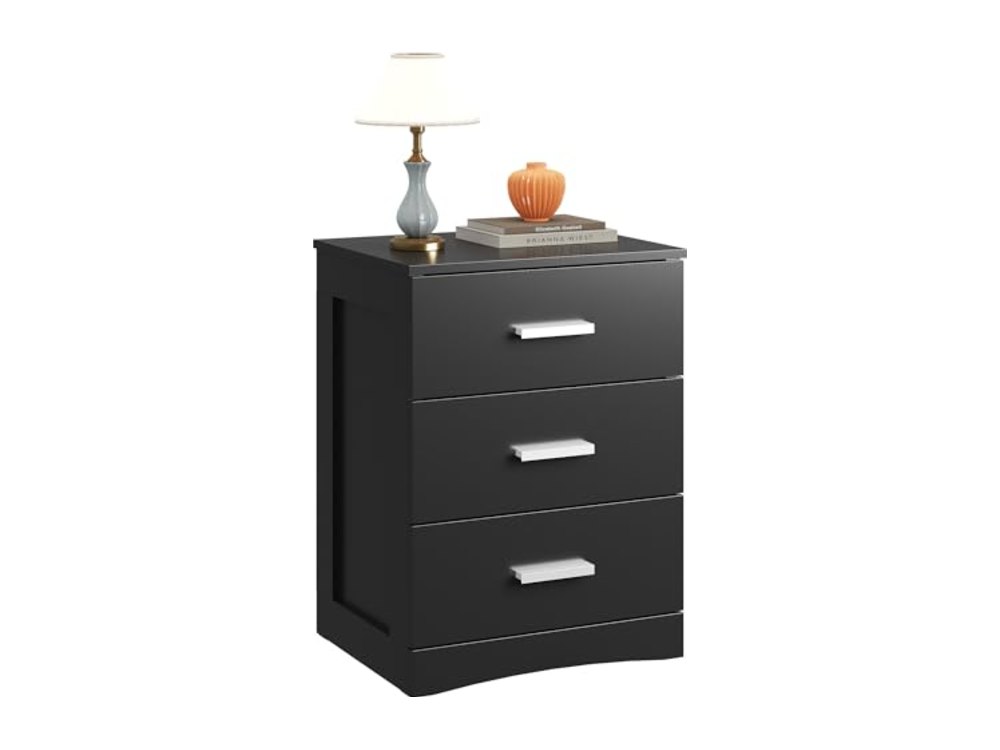 Black 3-Drawer Nightstand Small Bedside Table
