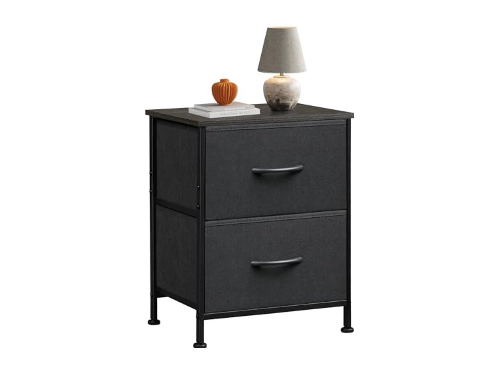 Black Night Stand Small Dresser with 2 Drawers & Wooden Top