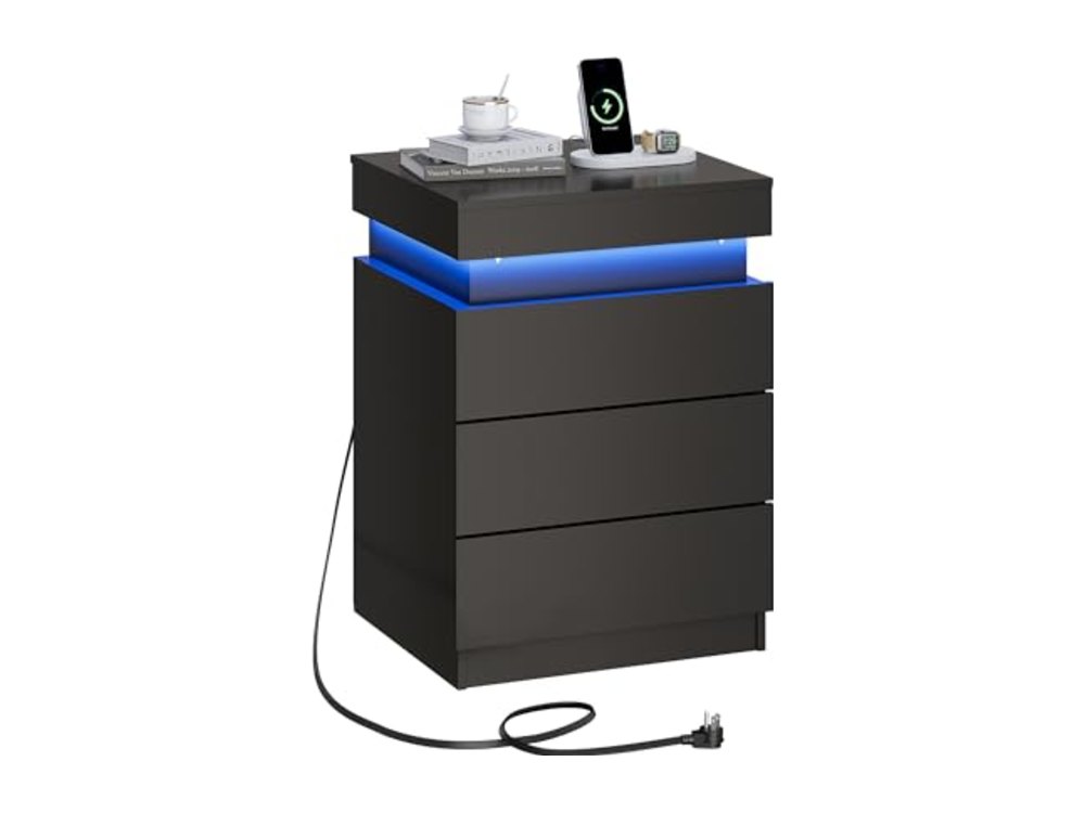 Black Nightstand with Charging Station
