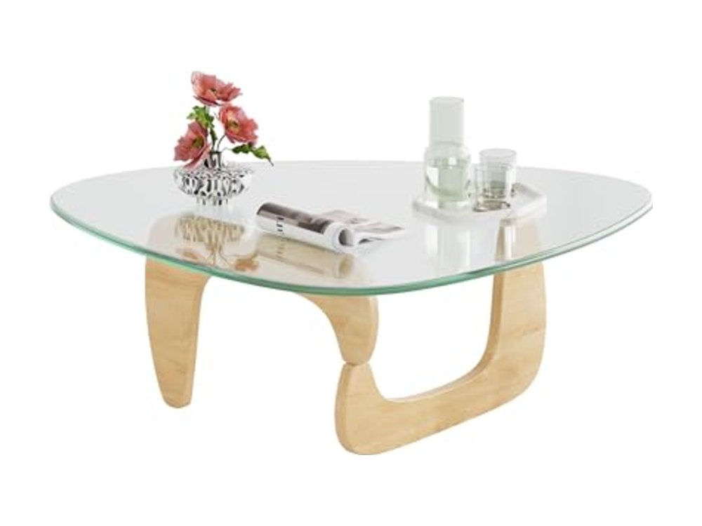 Coffee Table Small Glass Coffee Table with Solid Wood Legs