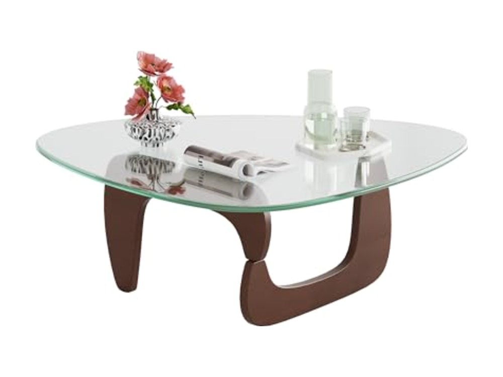 Coffee Table Small Glass Coffee Table with Solid Wood Legs