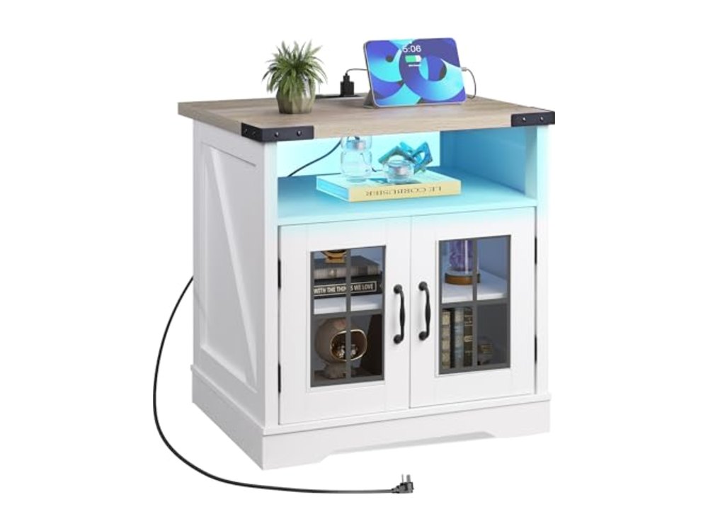 Farmhouse End Table 24" Side Table with Charging Station