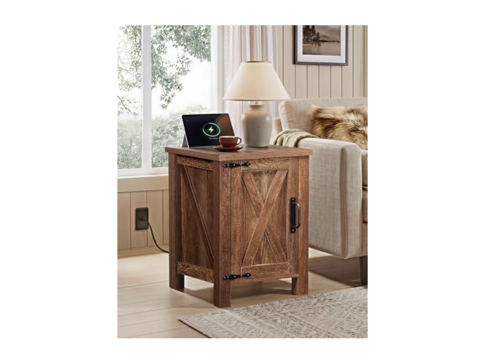 Farmhouse Nightstand with Charging Station