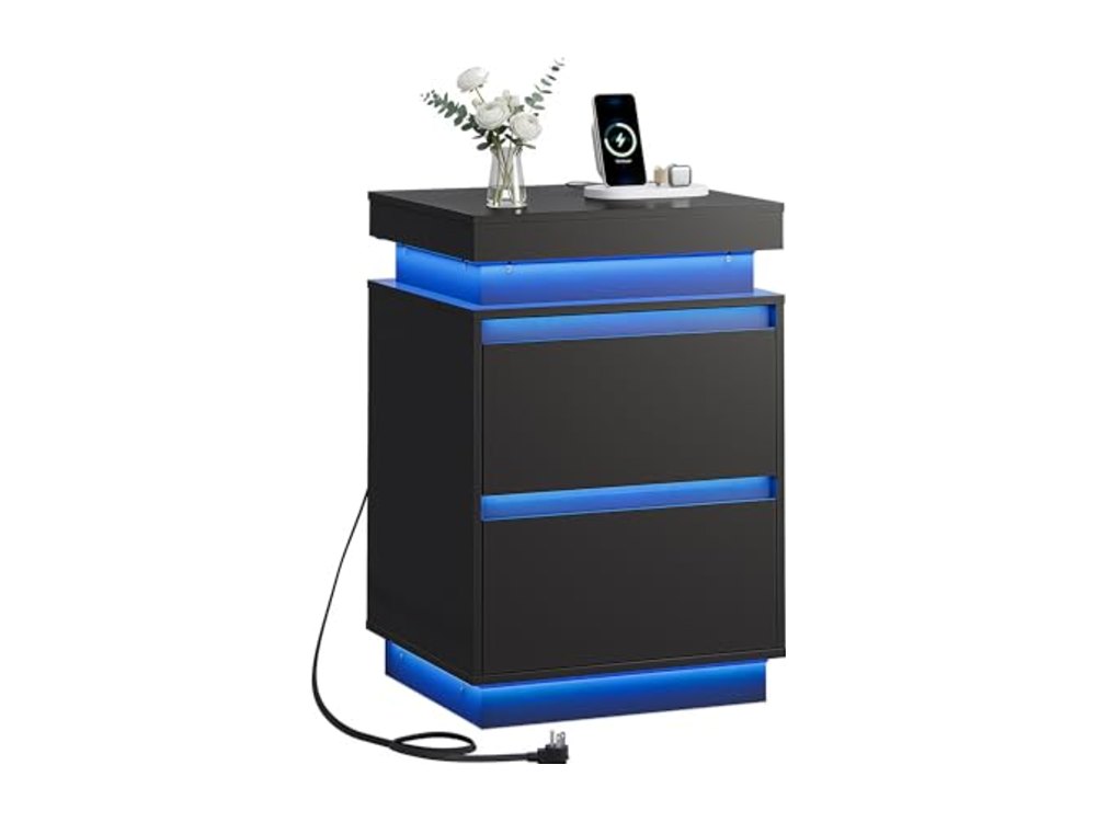 LED Nightstand with Charging Station