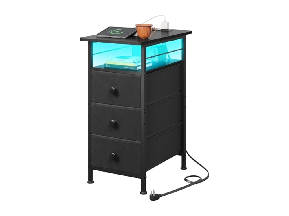 Narrow Side Table with Charging Station