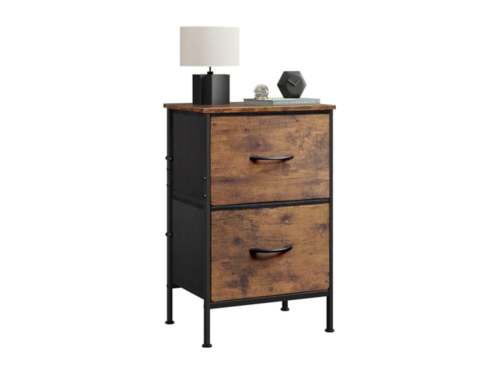 Night Stand Small Dresser with 2 Drawers & Wooden Top