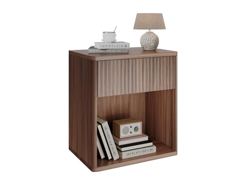 Night Stand Wood Nightstand with Storage Drawer and Open Shelf