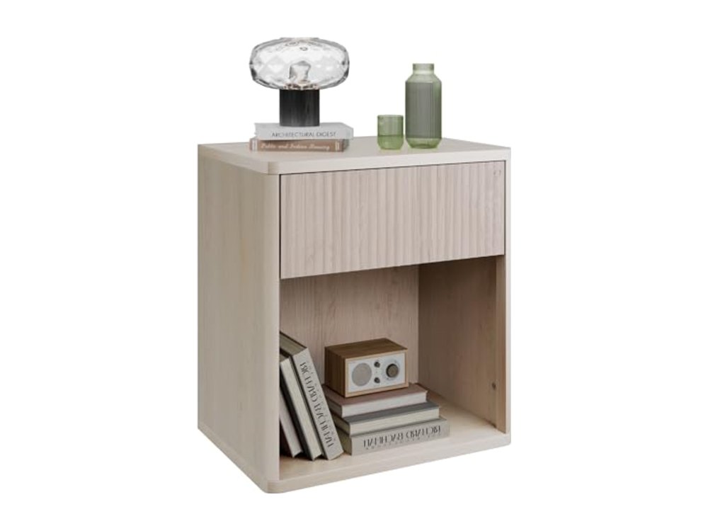 Night Stand Wood Nightstand with Storage Drawer and Open Shelf