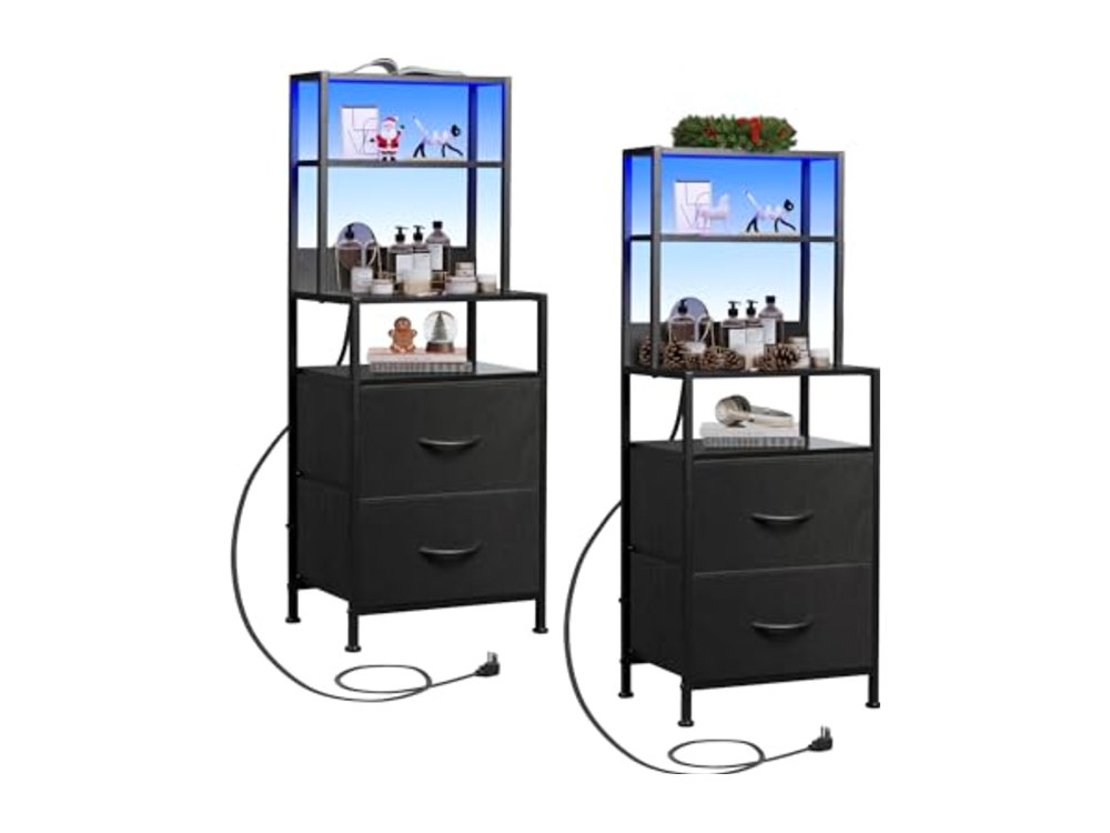 Nightstand Set of 2 with Charging Station