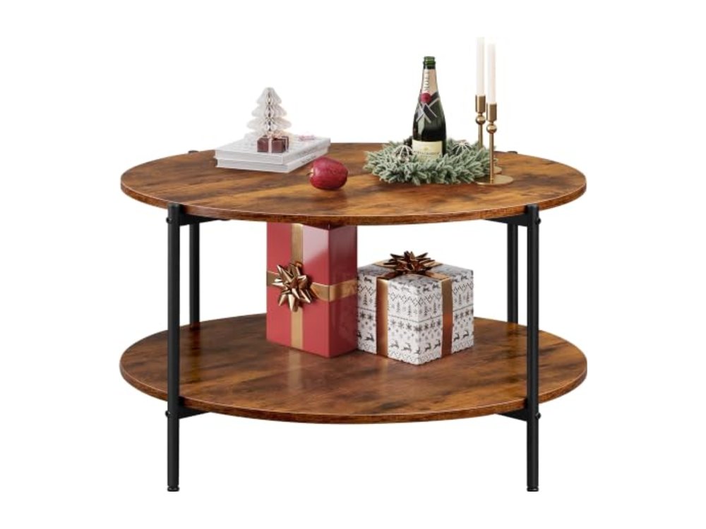 Round Coffee Table 32.6" Small Coffee Table with Storage Shelf
