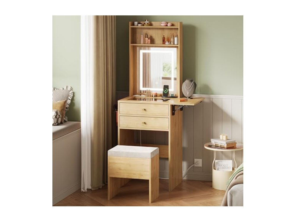 Small Vanity Desk with Mirror and Lights