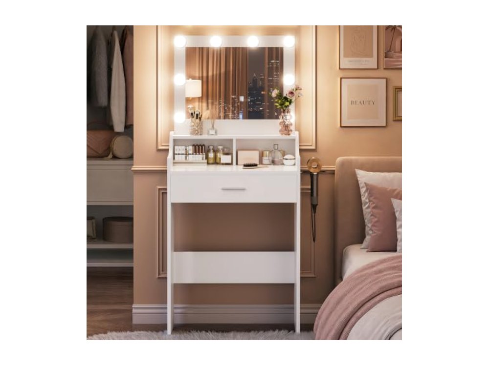 Small White Vanity Desk with Adjustable Mirror and Lights 3