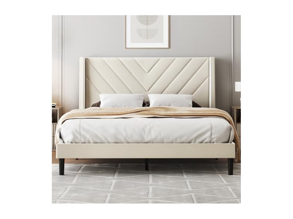 Upholstered Bed Frame Queen Bed Frame with Tufted Headboard