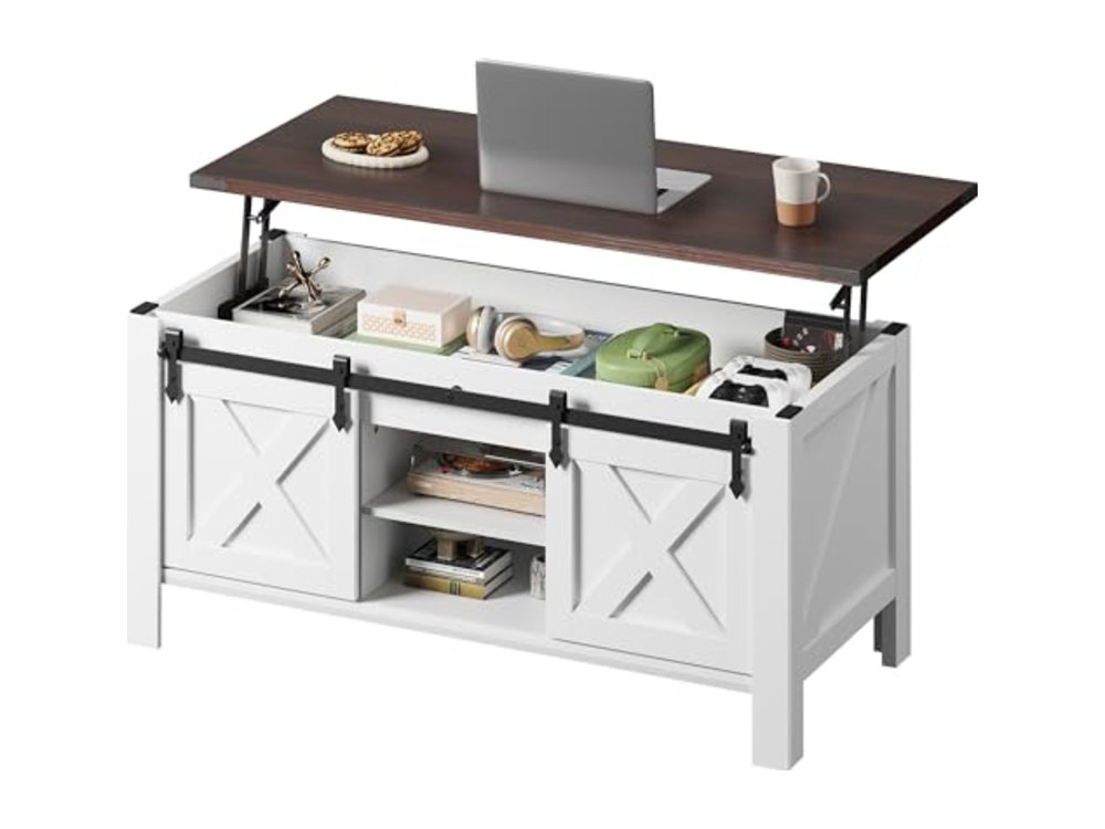 WLIVE 47.2" Farmhouse Lift Top Coffee Table with Sliding Barn Doors